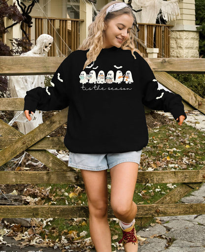 UNIQUEONE Halloween Sweatshirts for Women Ghost Reading Books Sweater Cute Spooky Bookish Shirt Fall Pullover Tops A-Black