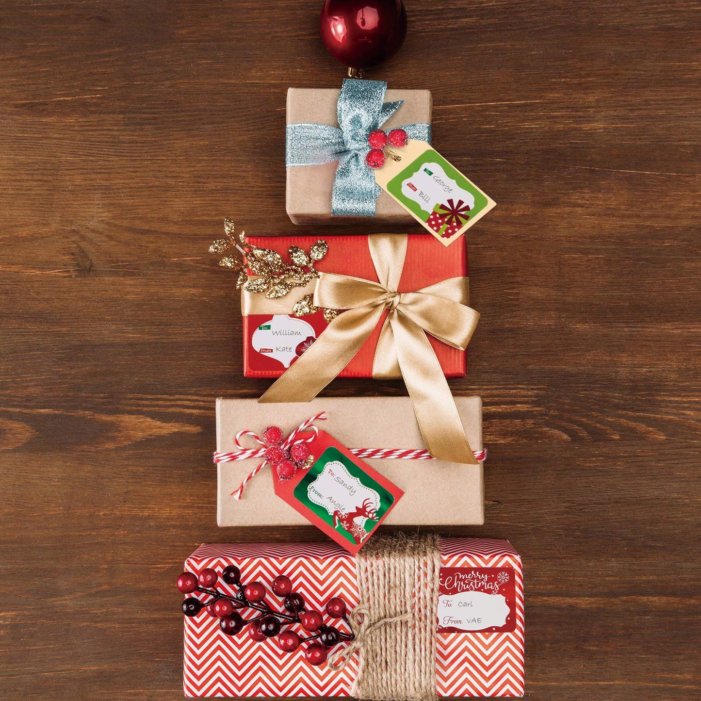 80-Count Foil Christmas Tag Stickers, 8 Jumbo Designs - Xmas to from Christmas Name Tags Write On Labels - Holiday Present Gift Labels