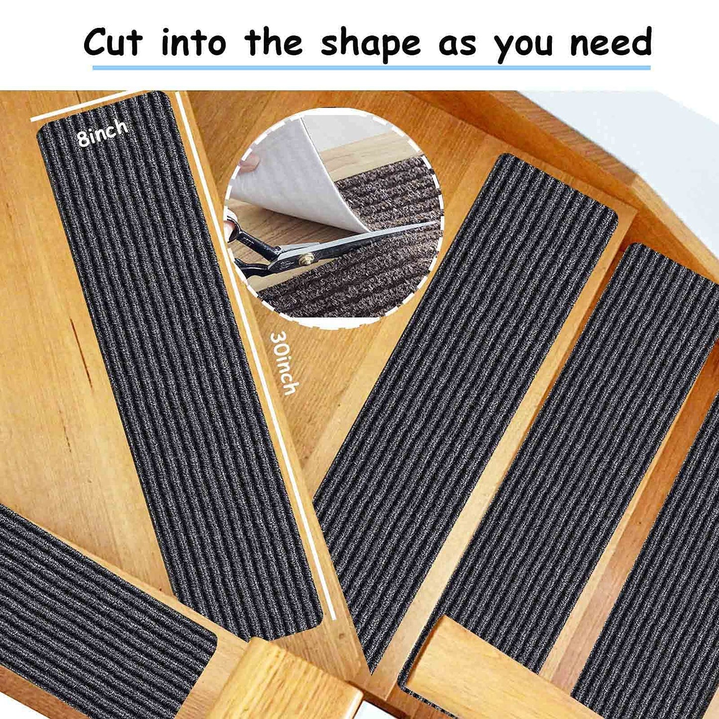 HengLiSam 8" X 30" (2 in Pack) Non-Slip Carpet Stair Treads, Indoor Stair Runners for Wooden Steps,Stair Rugs for Kids Elders and Pets with Reusable Adhesive, Gray