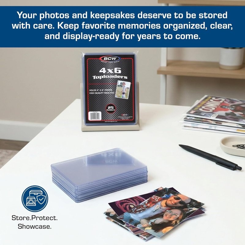 4x6 Photo & Postcard Topload Holders - Blue-Tinted Rigid Plastic Protectors | 25 Pack for Photos & Prints