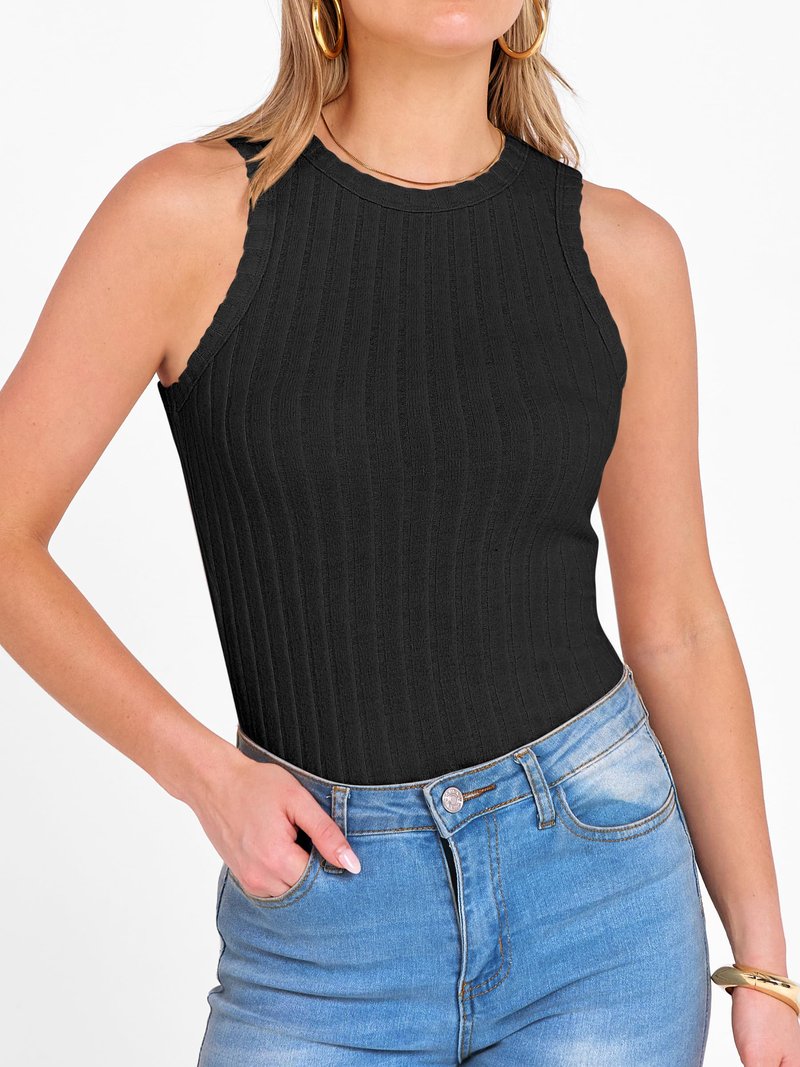 ANRABESS High Neck Tank Tops for Women Sleeveless Shirts Summer 2026 Basic Soft Slim Fit Racerback Trendy Casual Outfits Black M