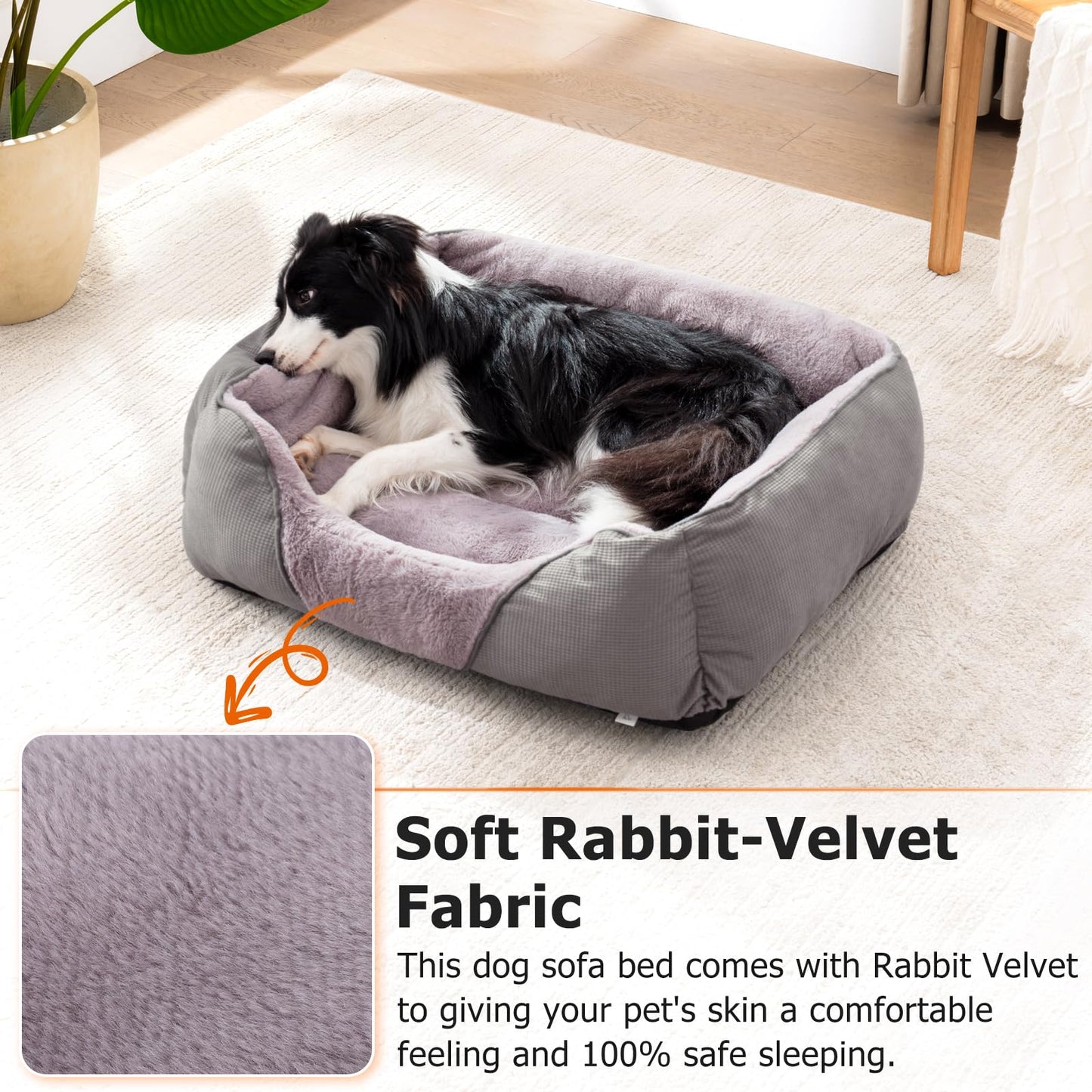 JOEJOY XL Dog Bed Washable Waterproof No Dust No Odor Fluff 89x64x23cm, Extra Large Grey, Dog Beds Extra Large for Labrador/Golden Retriever