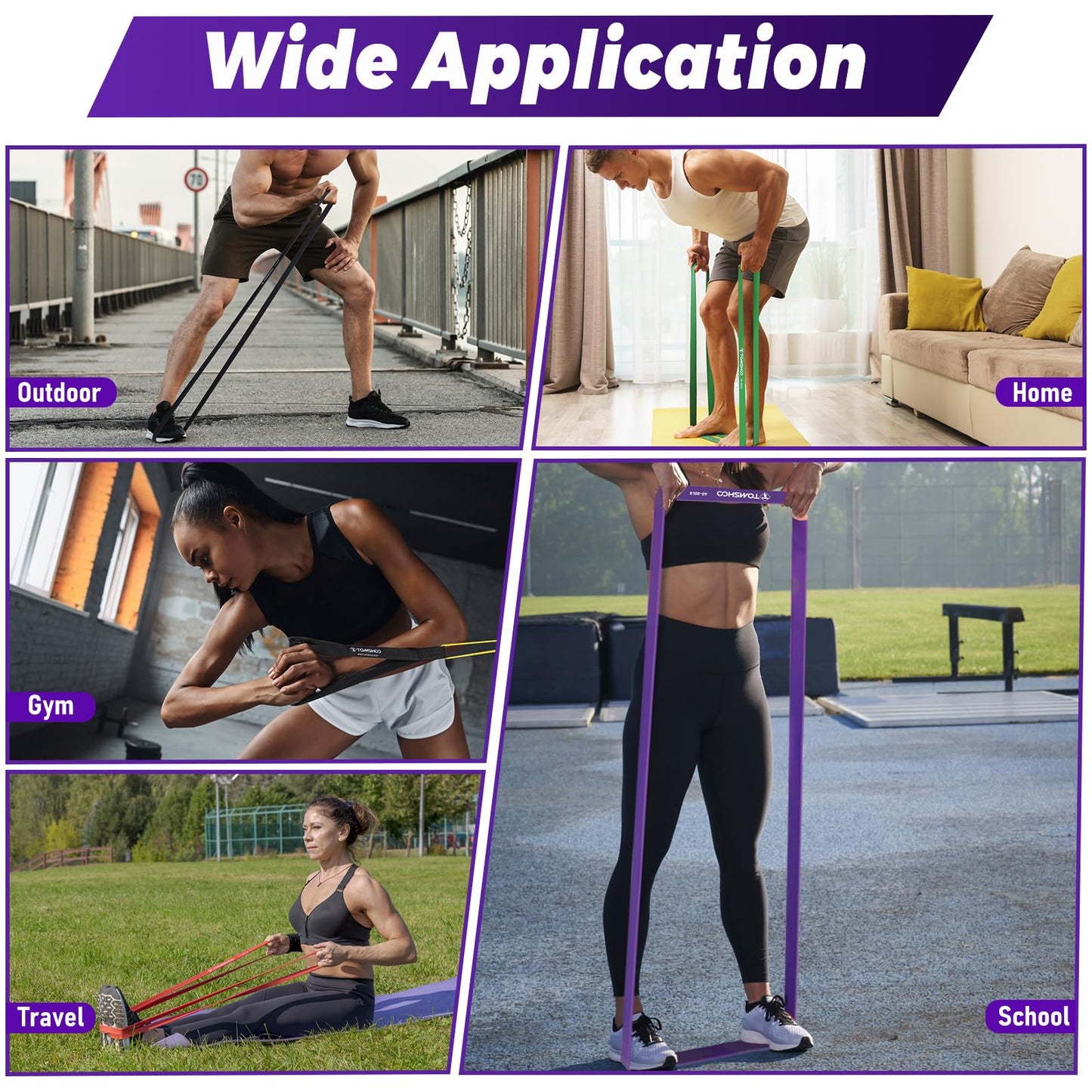 TOMSHOO 5 Packs Pull Up Assist Bands Set Resistance Loop Bands Powerlifting Exercise Stretch Bands with Door Anchor and Handles