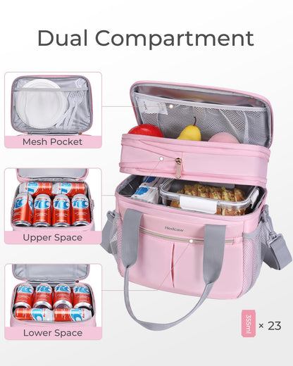 Hedcaw Lunch Box for Women Double Deck Insulated Lunch Bag Women Expandable Leakproof Reusable Lunch Cooler Bag for Work, Office, Picnic, Purple