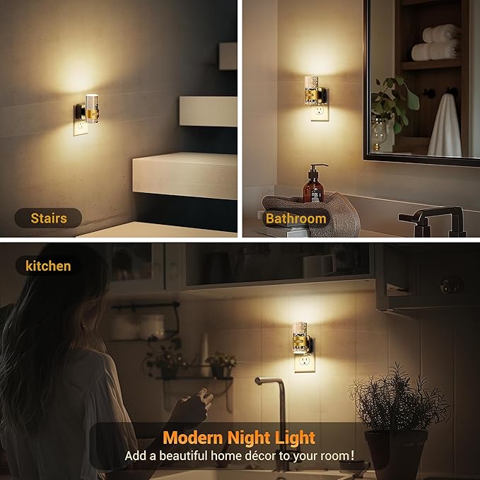 JandCase Motion Sensor Night Light, Night Lights Plug into Wall,3000K Soft White 0-100 LM Dimmable LED Night Light, Motion Activated Nightlight for Bathroom Hallway Decor