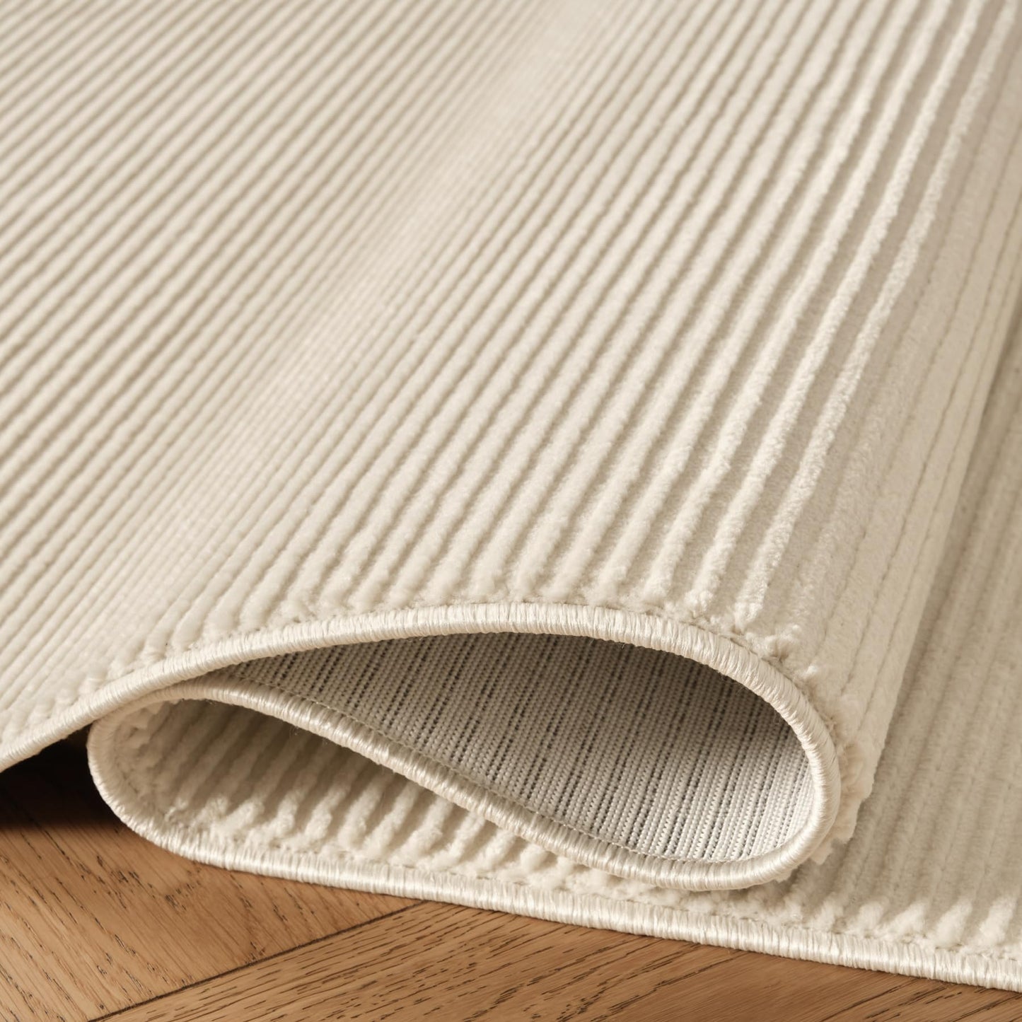 Revival Rugs Stripe 8'x10' Area Rugs for Living Room Bedroom Dining Room - Washable, 100% Recycled, Oeko-TEX Certified, Modern, Medium Pile, Beige, Cream