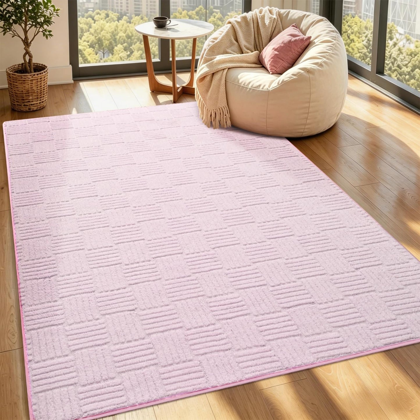 Flagover Pink Washable Shag Area Rug for Living Room, 6x9 Modern Geometric Non Slip Bedroom Rugs, Fluffy Soft Thick Carpet for Girls Kids Room, Dorm, Office, and Home Decor