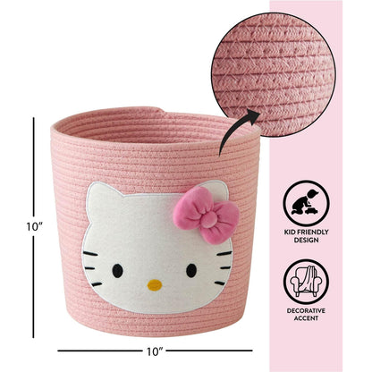 Idea Nuova Sanrio Hello Kitty Rope Storage Basket,Decorative & Functional Organizer Bin for Kids Room, Nursery or Toys, 10" H x 10" W