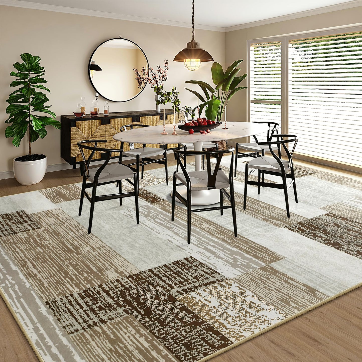 Large Area Rugs,Modern Geometric Patchwork Floor Decor for Bedroom Aesthetic Carpet, Rockwood Collection, Indoor Rugs for Living Room, Dining Room, Nursery, Office, Machine Washable Rug,5x8 Ft Beige