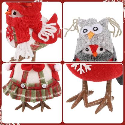 Cllayees 3 Pack 6 Inch Christmas Table Decorations - Small Bird Figurines, Red Cute Xmas Ornaments for Table Top, Desktop, Mantel, Kitchen Decor, Holiday, Winter Party Gifts