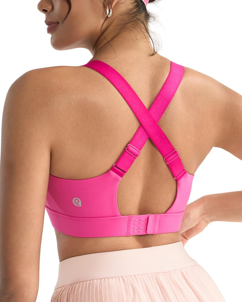 RUNNING GIRL Sports Bras for Women High Support, Adjustable Straps Hook Back Sports Bras for Women with Sewn in Pads_WX3125_Hot Pink_L