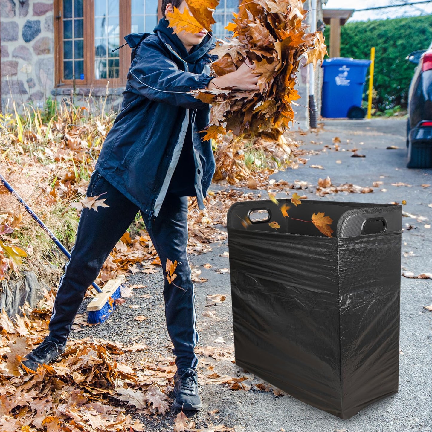 2 PCS Lawn Trash Bag Holder, Leaf Collector Holder Holds 30-42 Gallon Bags, Reuseable Garbage Frame for Camping, Yard Weeding, Lawn Party