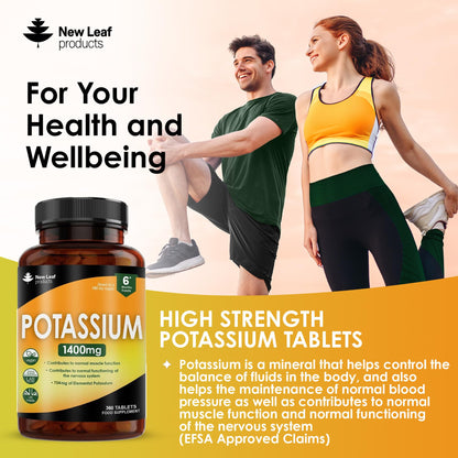 Potassium Supplements 1400mg High Strength - 360 Vegan Potassium Tablets Mineral Electrolytes Supplement Contributes to Normal Muscle Function, Nervous System - Gluten-Free, Non-GMO, Made in UK