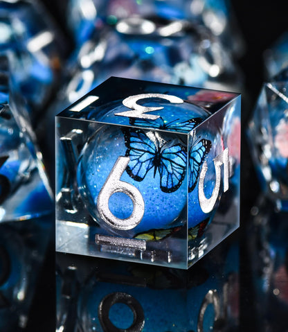 AUSTOR Liquid Core Butterfly Resin DND Dice Set, 7-Die Glow in The Dark Dice Sharp Edge Polyhedral Dice Luminous Dice Role Playing Dice for Dungeons and Dragons RPG MTG Table Games