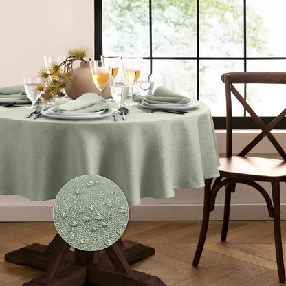 Elrene Home Fashions Laurel Solid Texture Water and Stain Resistant Tablecloth, 70" Round, Sage