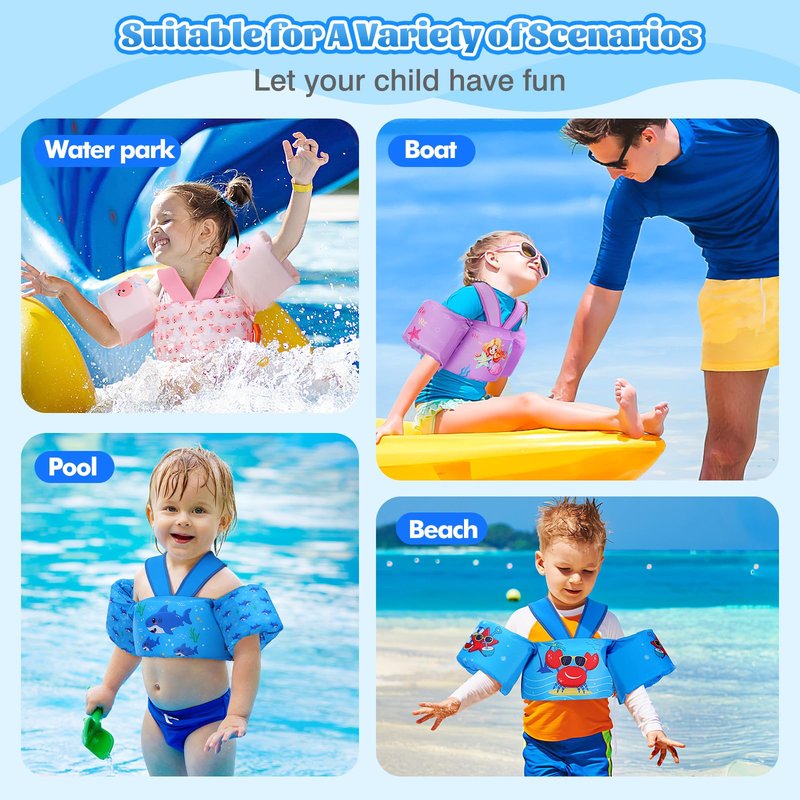 MoKo Swim Arm Band for Kids 20-30-40-50lbs, Toddler Swim Vest Cute Cartoon Swimming Wings Pool Floats Sleeve Children Water Sports Learning Swim Training Equipment, Pink Whale