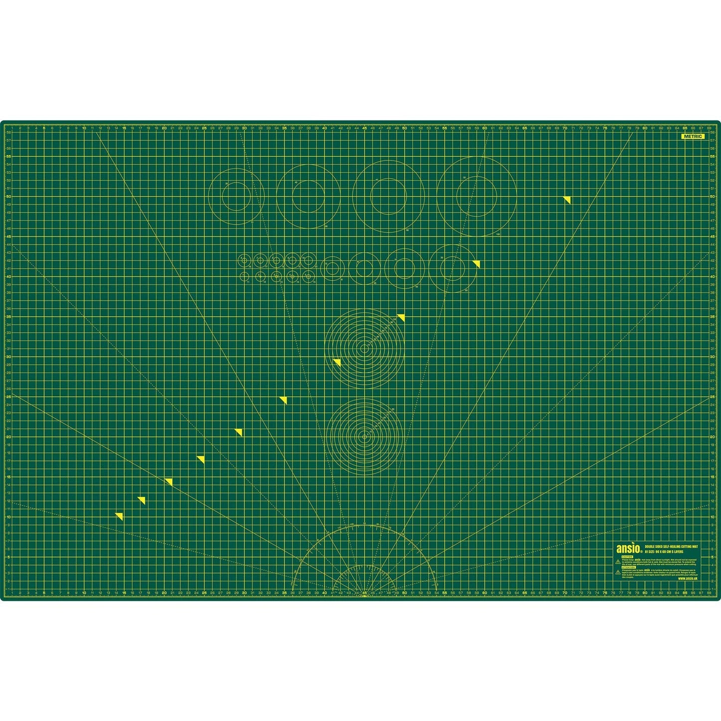 ANSIO Craft Cutting Mat Self Healing A1 Double Sided 5 Layers - Quilting, Sewing, Scrapbooking, Fabric & Papercraft - Imperial/Metric 34 Inch x 22.5 Inch / 89cm x 59cm - Green/Green
