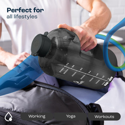 AQUAFIT 1 Gallon Water Bottle with Time Marker - Straw & Chug Lid - BPA Free Gym Water Bottle with Straw - Big Gallon Jug (Gray, 128 oz - 2 Lids)