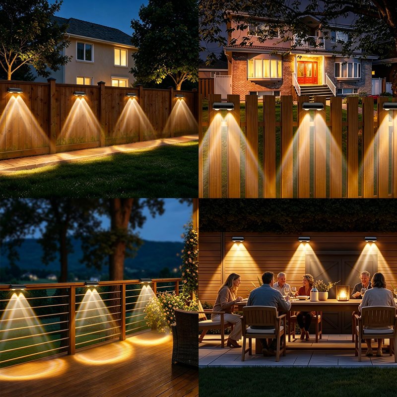 echosari Solar Fence Lights 8 Pack, 100 Lumen Ultra Bright Solar Wall Lights Outdoor Waterproof Lighting Auto ON/Off for Backyard Patio Railing Porch Step (2700K Warm White)