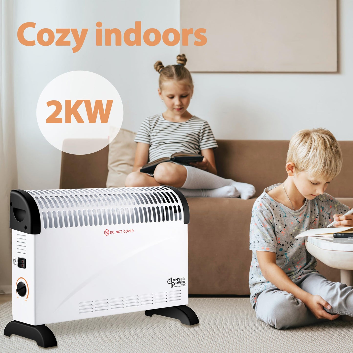 DONYER POWER Convector Radiator Heater 2000W Room Heating with Adjustable Thermostat