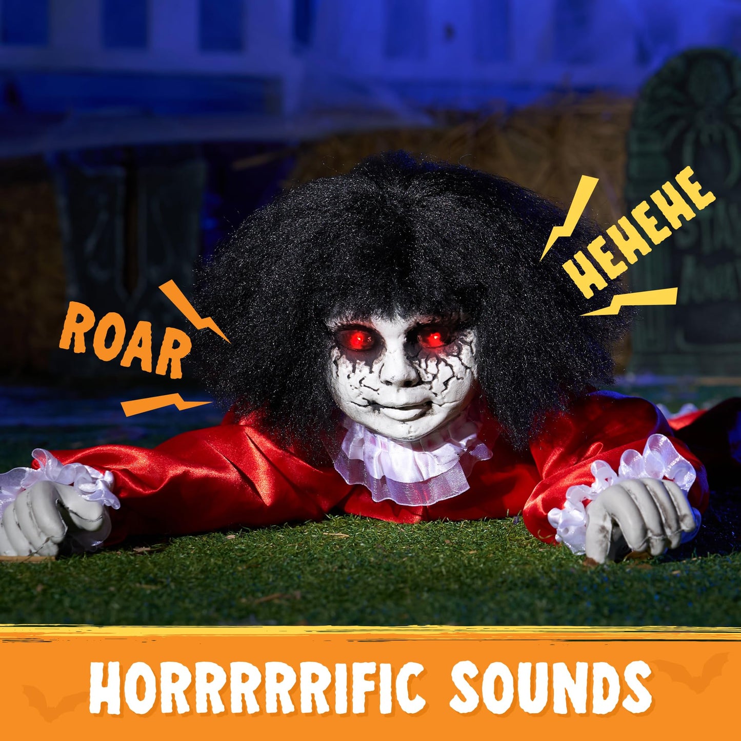 JOYIN Halloween Animatronics Decorations Outdoor Groundbreaker Crawling Doll, Creepy Halloween Graveyard Decoration Outside Decor Scary Haunted House Prop Sound Activated with Sounds and Lights