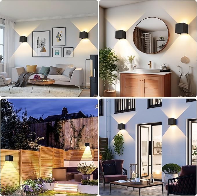 12W 2Pack Outdoor Wall Lights Exterior/Interior,LED Black Outdoor Wall Sconces Light Fixtures Modern,IP65 Waterproof Porch Wall Mounted Lighting Outside,Wall Lamps for Garden Patio Park