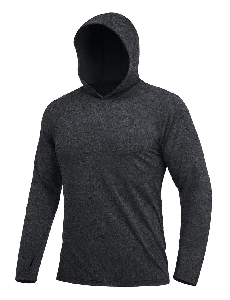 MAGCOMSEN Long Sleeve Shirts for Men Hooded UV Protection Sun Shirt Lightweight Fishing Workout Athletic Swim Rash Guard Black, XL