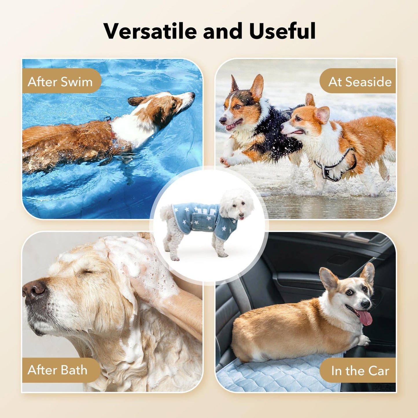 Zorela Dog Drying Coat, Super Soft Coral Velvet Dog Drying Towel Robe, Microfiber Dressing Gown Bathrobe Towel Robes for Drying Dogs After Bath, Swim, Beach, Pool