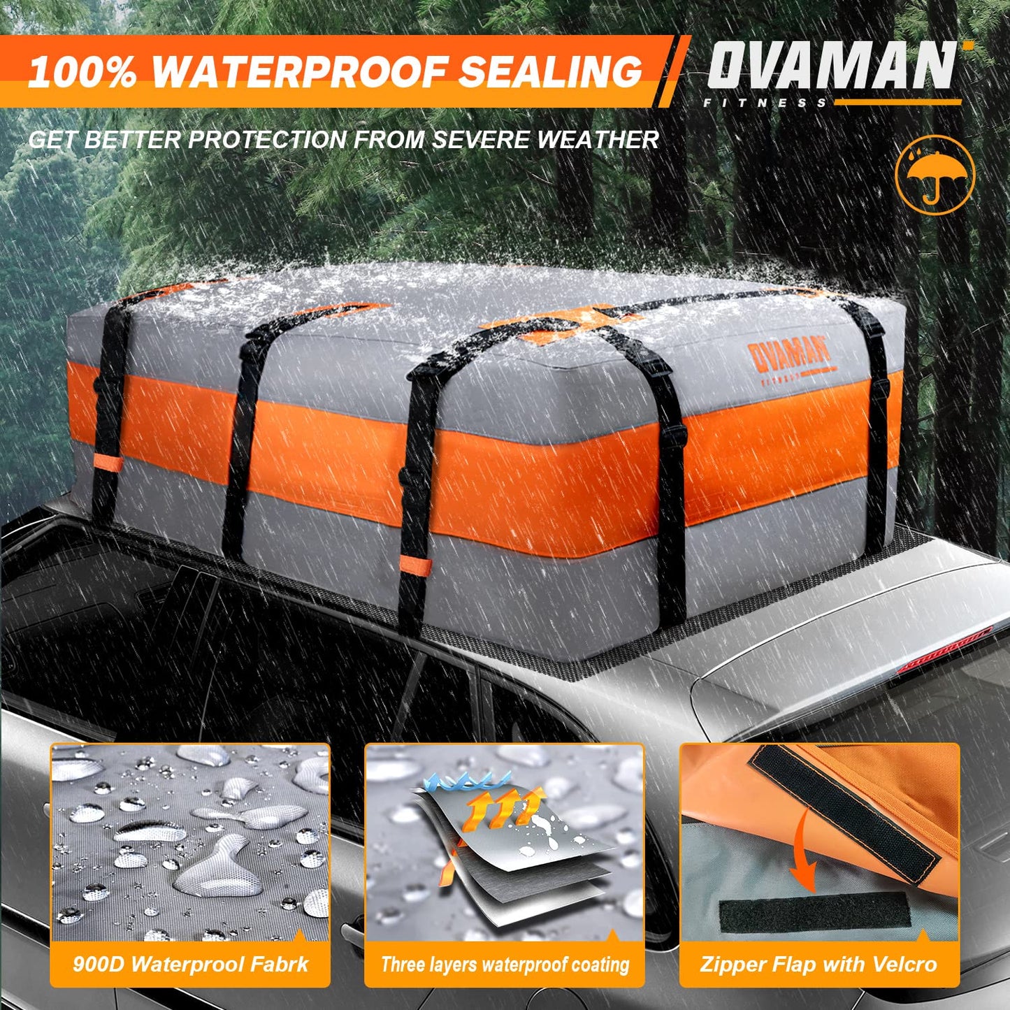 Car Rooftop Cargo Carrier Bag – 20 Cubic Feet Waterproof Heavy Duty 900D Roof Bag for All Vehicles SUV with/Without Roof Rack, Car Storage Bag with Anti-Slip Mat, 6 Hooks & Luggage Lock