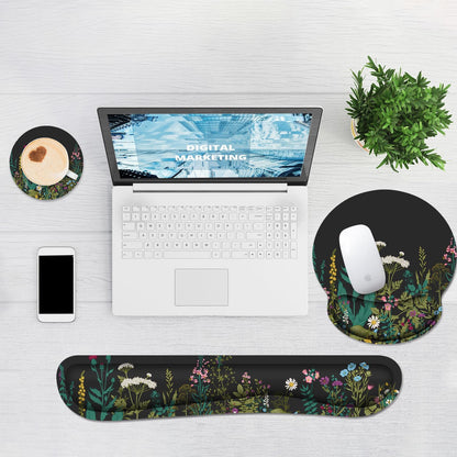 Ergonomic Mouse Pad with Wrist Rest and Keyboard Wrist Rest, Memory Foam Wrist Rest for Computer Keyboard, Easy Typing, Pain Relief, Mouse Pad Wrist Support for Gaming,Office, Laptop, Black Flower