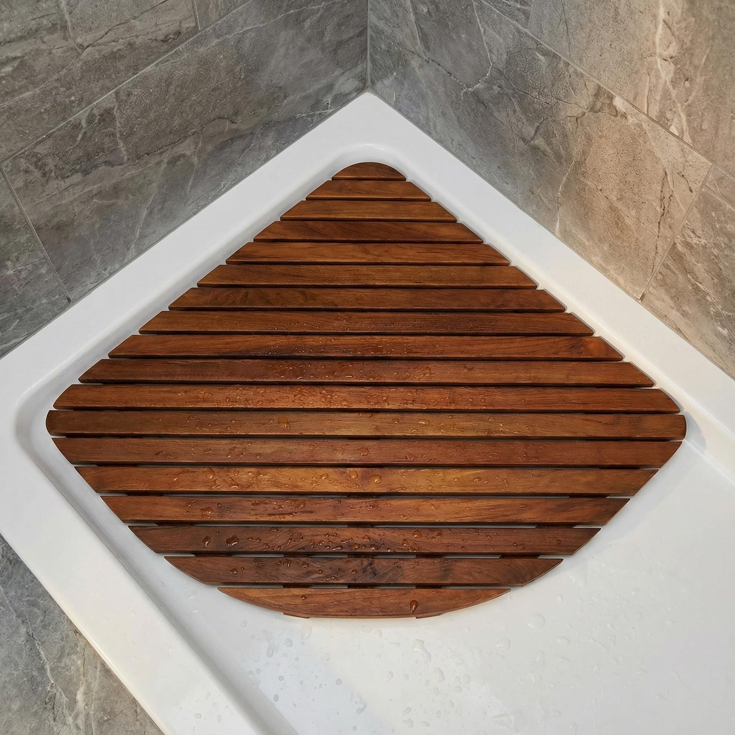 Bare Decor Dania Corner Shower Spa Mat, 24 by 24-Inch, Solid Teak Wood and Oiled Finish