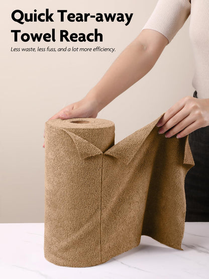 Fantasticlean Microfiber Cleaning Cloth Roll -60 Pack, Tear Away Microfiber Towels, 12" x 12", Reusable, Washable, Scratch Free, Ultra Absorbent Dish Rags for Car, Home, Garage or Shop (Beige & Tan)
