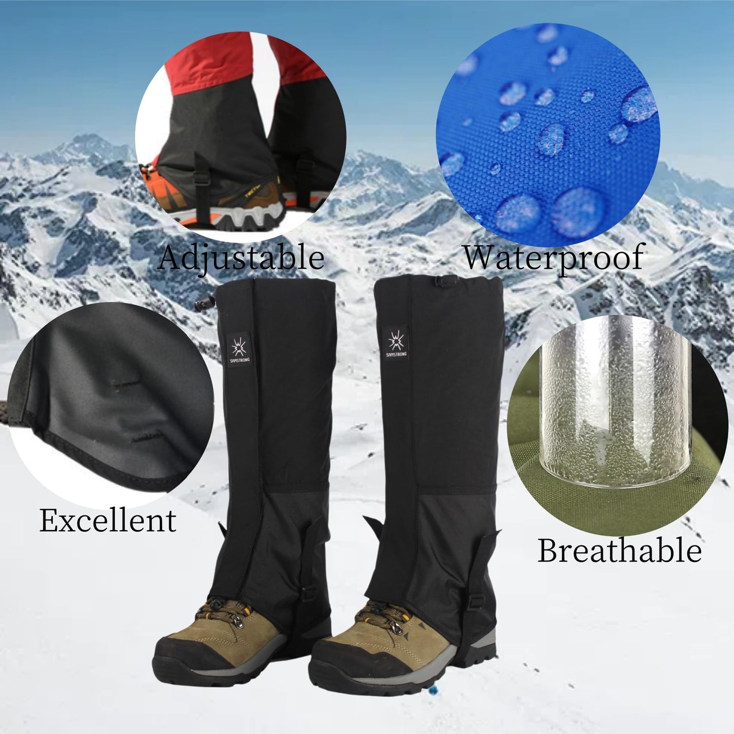 UNIQOCK 2 Pairs Leg Gaiters Adjustable Shoe Snow Boot Guard Gators for Running Shoe Gaiters, Trail Running Gaiters Sandproof, Waterproof Hiking Gaiters, Ankle Gaiters, Snow, Mountain Climbing