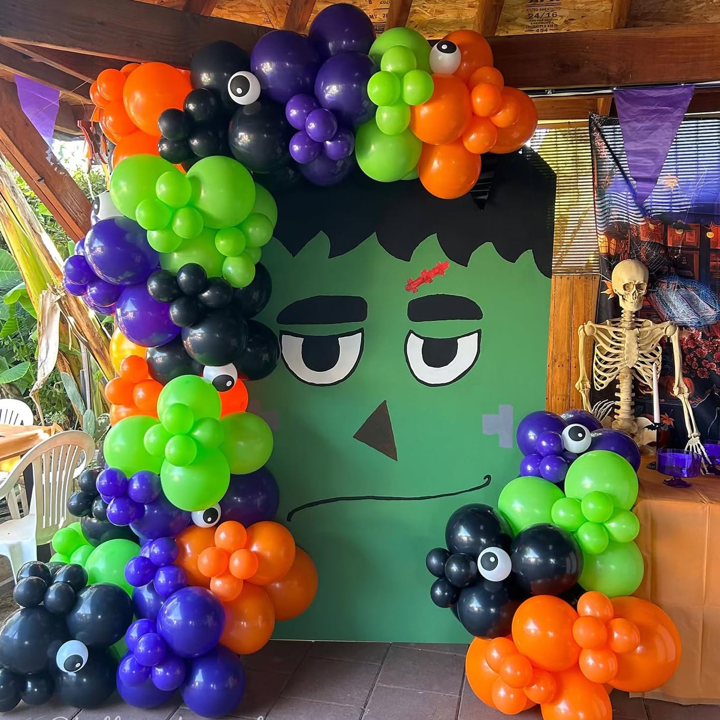 Halloween Balloons Set, 50Pcs 12Inch Black Orange Purple Green Balloons Kit, Black and Orange Latex Balloons for Birthday Halloween Party Decorations