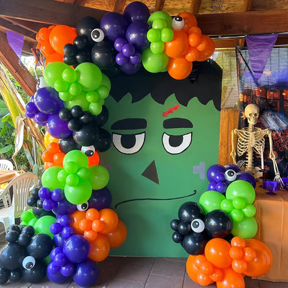 Halloween Balloons Set, 50Pcs 12Inch Black Orange Purple Green Balloons Kit, Black and Orange Latex Balloons for Birthday Halloween Party Decorations