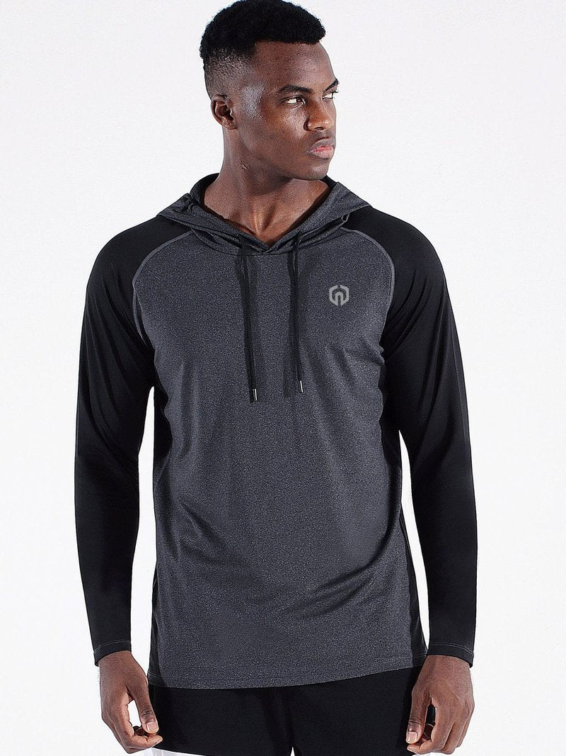 NELEUS Men's Running Shirt Long Sleeve Workout Shirts with Hoods,5102,3 Pack,Dark Grey/Slate Grey/Red,XX-Large