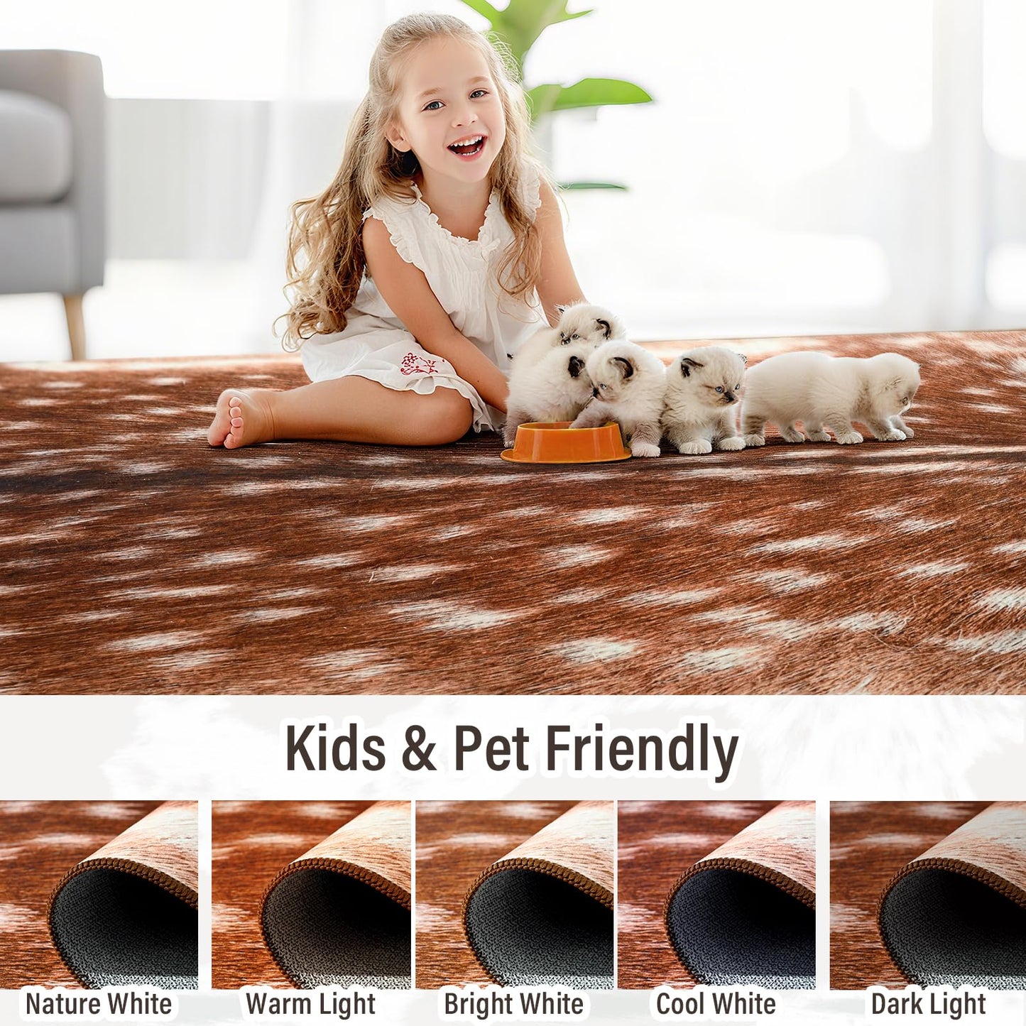 AROGAN Premium Deer Rug for Bedroom 4×6 Feet, Machine Washable Animal Hide Print Area Rug, Large Non-Slip Faux Fur Deer Skin Rugs Carpet for Office Living Room Dinner Room Home Decor