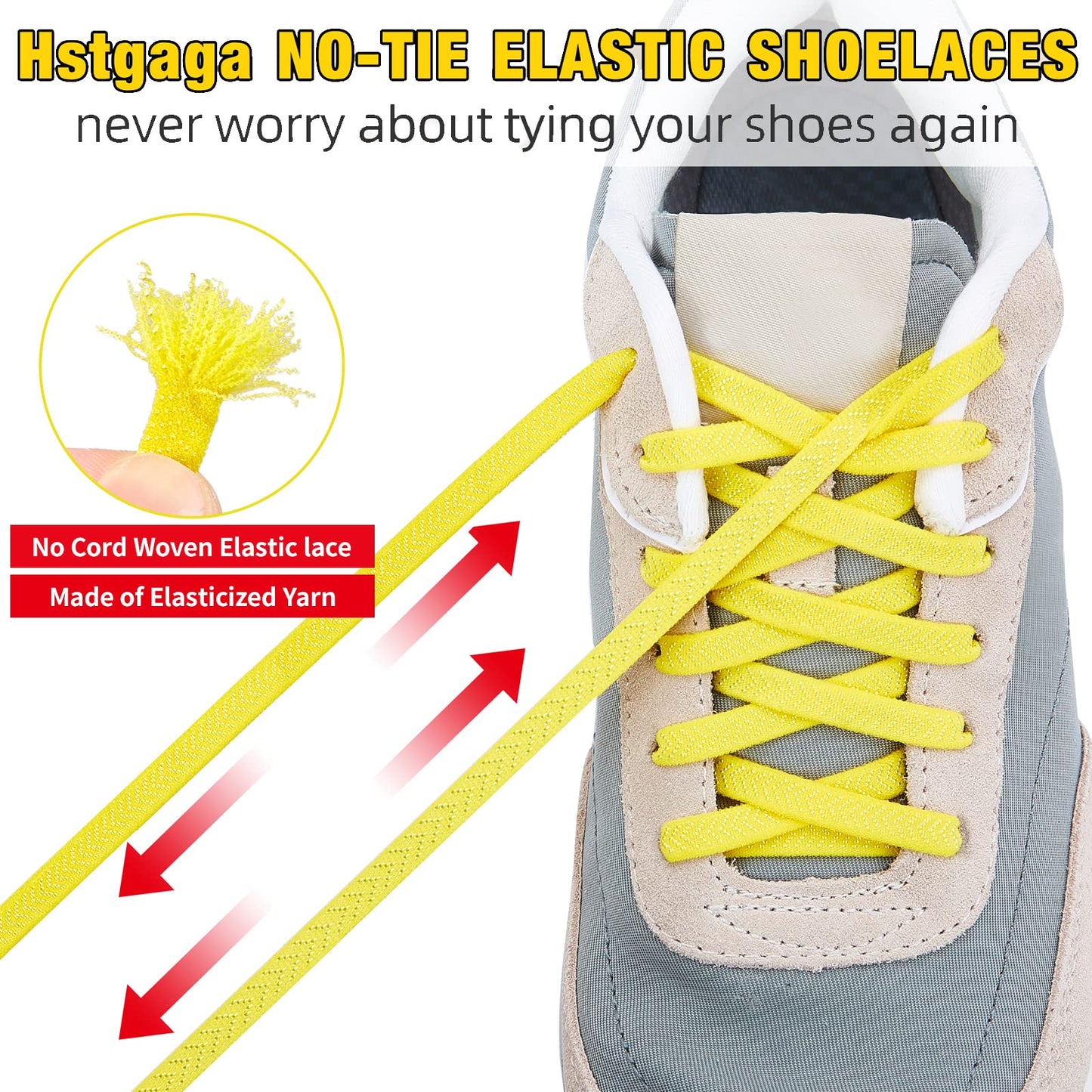 Hstgaga Elastic Shoe Laces for Kids and Adults, Tieless Shoelaces for Sneakers, Elastic No Tie Shoe Laces