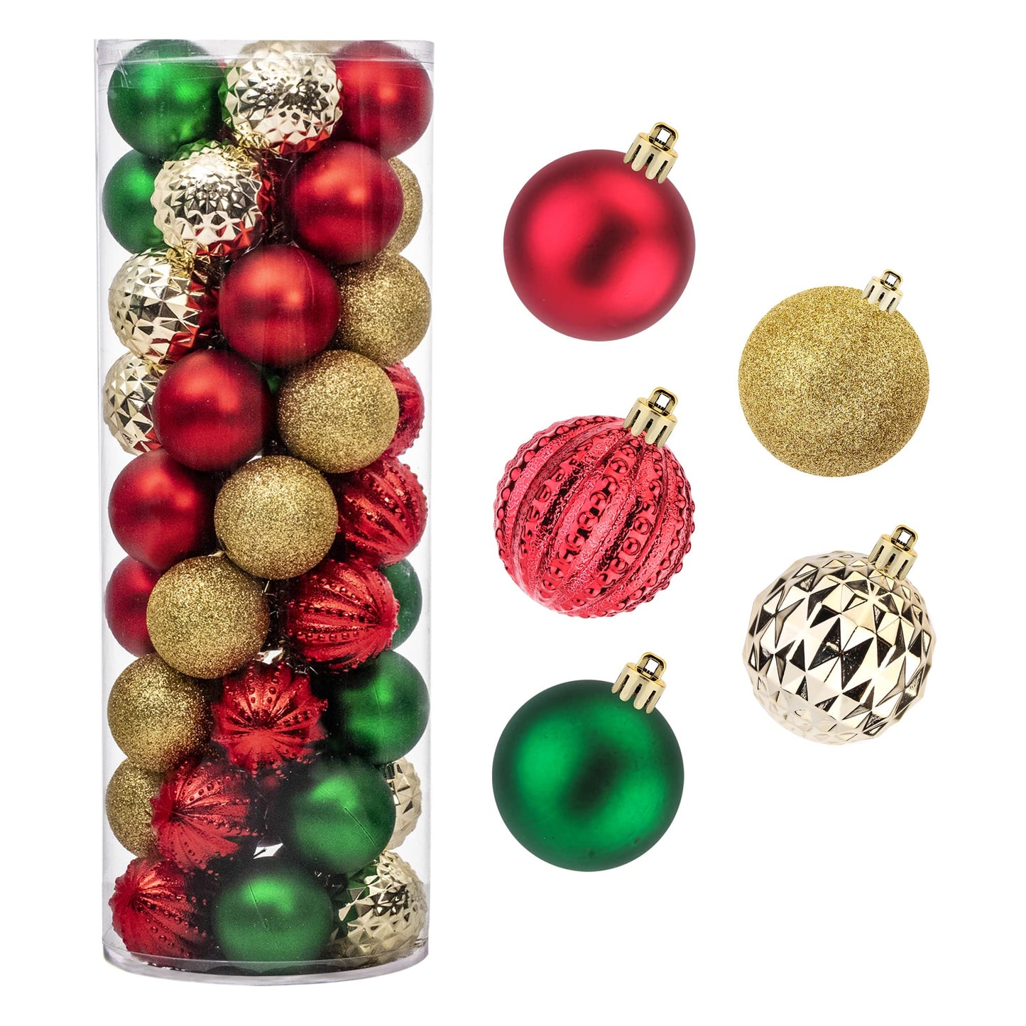 45Pcs 6cm/2.36inch Christmas Balls Glitter Ornaments Set, Shatterproof Plastic Xmas Tree Hanging Ornament, Christmas Decorations Balls for Holiday Festival Wedding House Bar Party(Red/Gold/Green)