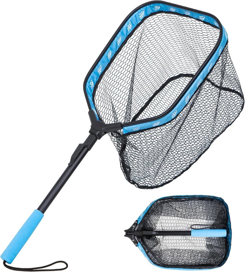 Collapsible Fishing Net - Floating Landing Net with Rubber Coated Polyethylene for Bass & Trout | Ideal for Kayak & Boat Fishing