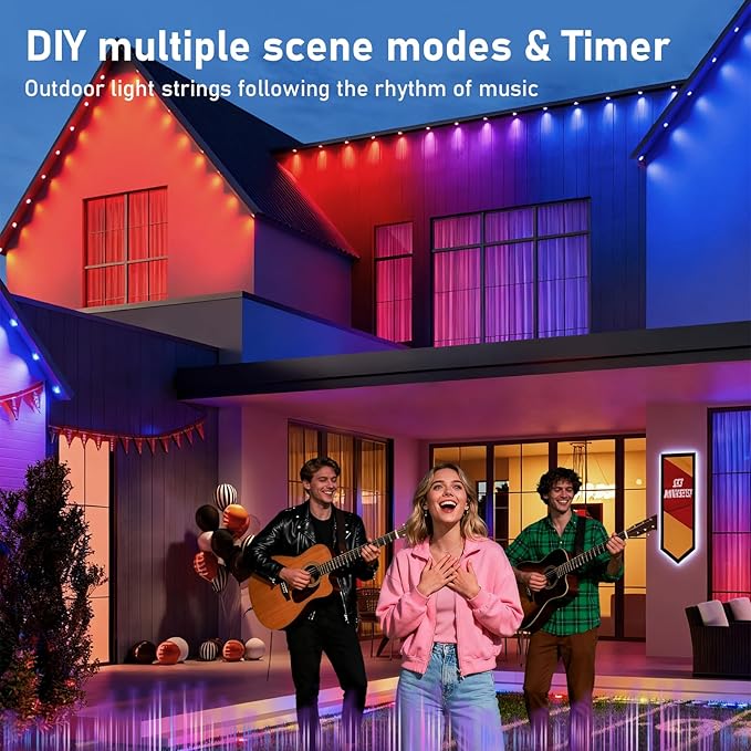 300FT Christmas Permanent Outdoor Lights,RGB+IC Eaves Lights with App & Remote Control,DIY Multi-Color Scene Modes,IP67 Waterproof,Outdoor Strings for House,Holiday Decorations for Christmas