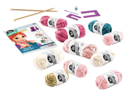 BUKI France Be Teens Knitting Kit – Kids Craft Set with 290g Wool | Learn Finger Knitting, Needle Knitting & Stocking Stitch | Make a Scarf, Purse & Gloves | Creative Gift for Children Age 8+