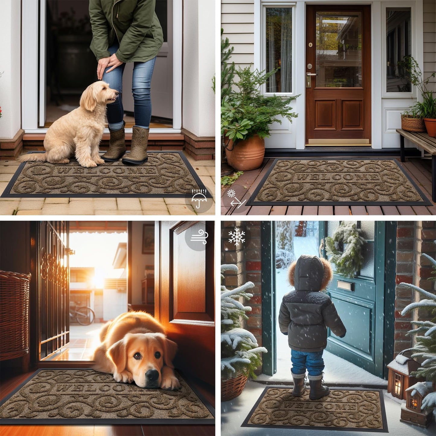 Smiry Welcome Door Mat Outside Entrance, Heavy Duty Trap Dirt and Moisture Easy Clean Low Profile Patio Porch Indoor Outdoor Front Doormat for Entry, 29.5x17 Inch, Brown