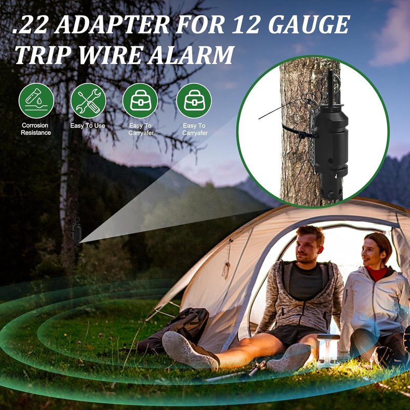 22 Adapter for 12 Gauge Trip Alarm – Camping Trip Wire Alarm Device with Perimeter Warning System – Early Warning Security for Campsites and Property – Black