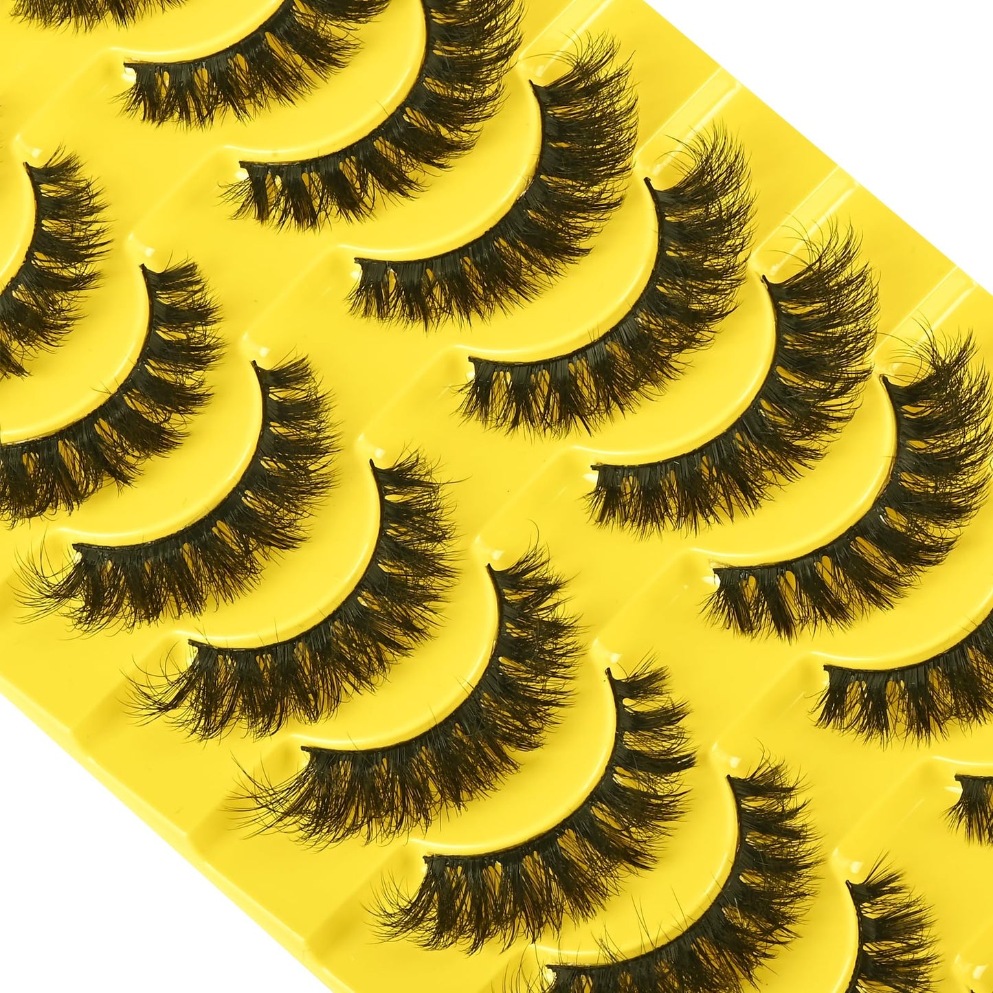 QUNETY False Eyelashes Short Lashes Full Mink Lash Strips 10 Pairs Fluffy Cat Eye Strip Eyelash Wispy Volume Lashes Pack Fake Cateye EyeLash Natural Look