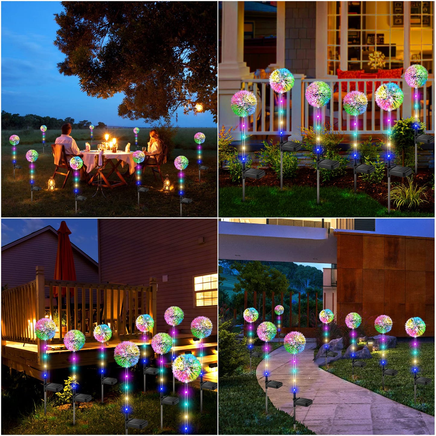 BUCASA Solar Lights Outdoor Garden, 4 Pack Dandelion Garden Lights with 16 Colourful LEDs, Waterproof Solar Flower Lights for Lawn Yard Garden Ornaments Outdoor Christmas Decorations