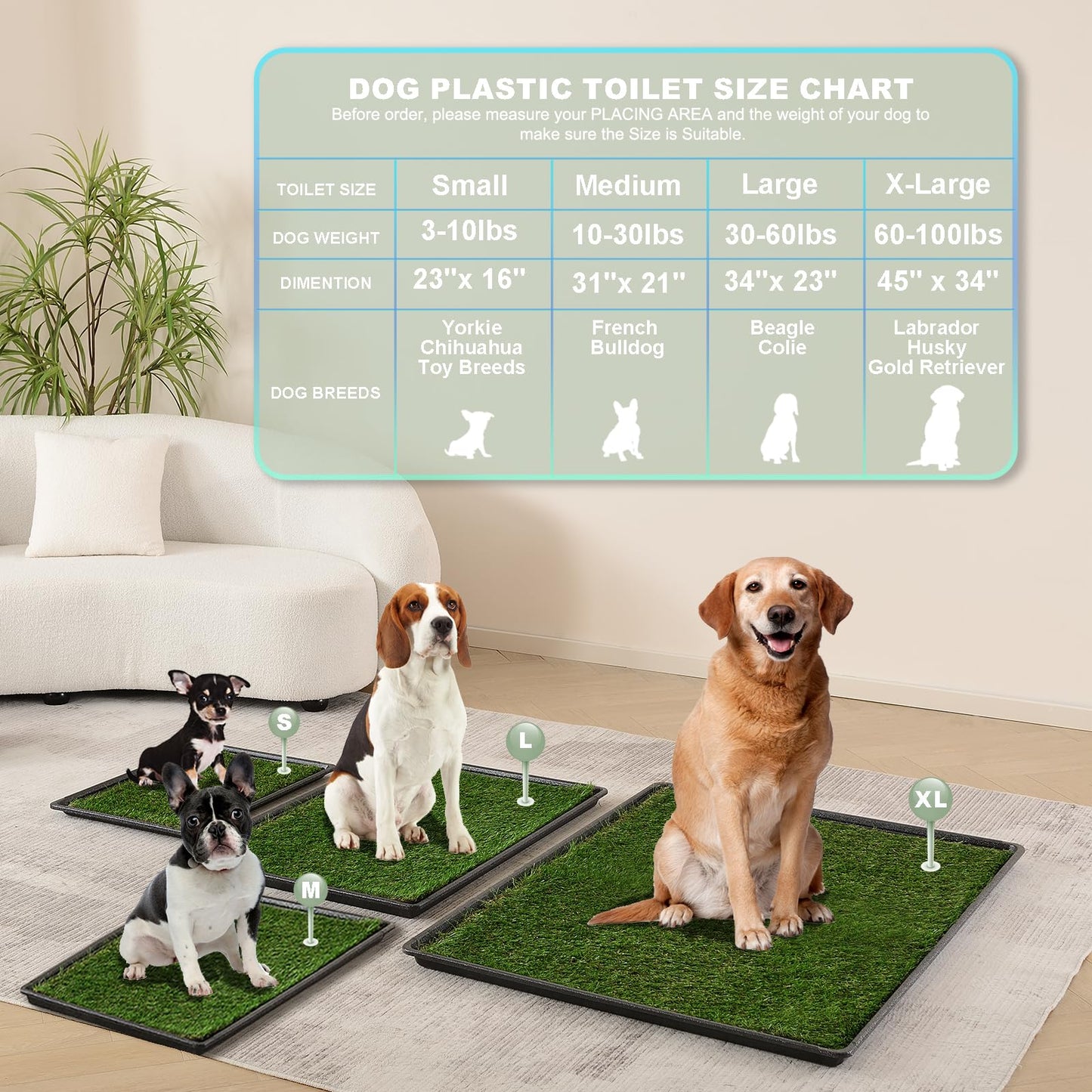HQ4us Dog Grass pad with Tray Large Dog Litter Box Toilet 34”×23”, 2×Artificial Grass for Dogs,Pee pad, Realistic, Bite Resistance Turf, Less Stink, Potty for Balcony,