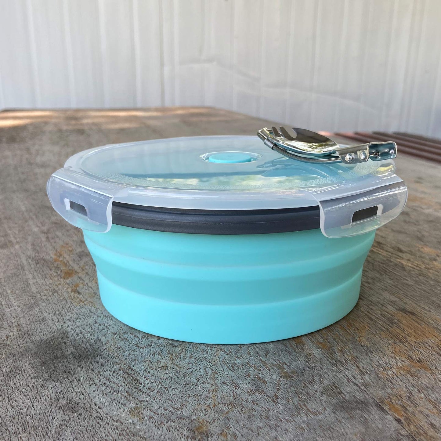 CCyanzi 1200ml Collapsible Camping Bowl Silicone Food Storage Container with Lid and Foldable Stainless Steel Fork Spoon, for Picnic, Travel, Camping, RV, Fridge and Microwave Bowls