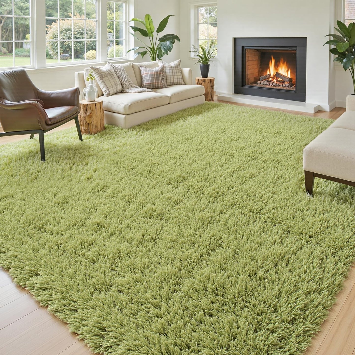 8x10 Area Rugs for Bedroom Living Room, Large Area Rug Shag Carpet Soft Plush Furry Bedside Rug, Machine Washable Area Rugs for Kids Home Decor(8 x 10, Grass Green)