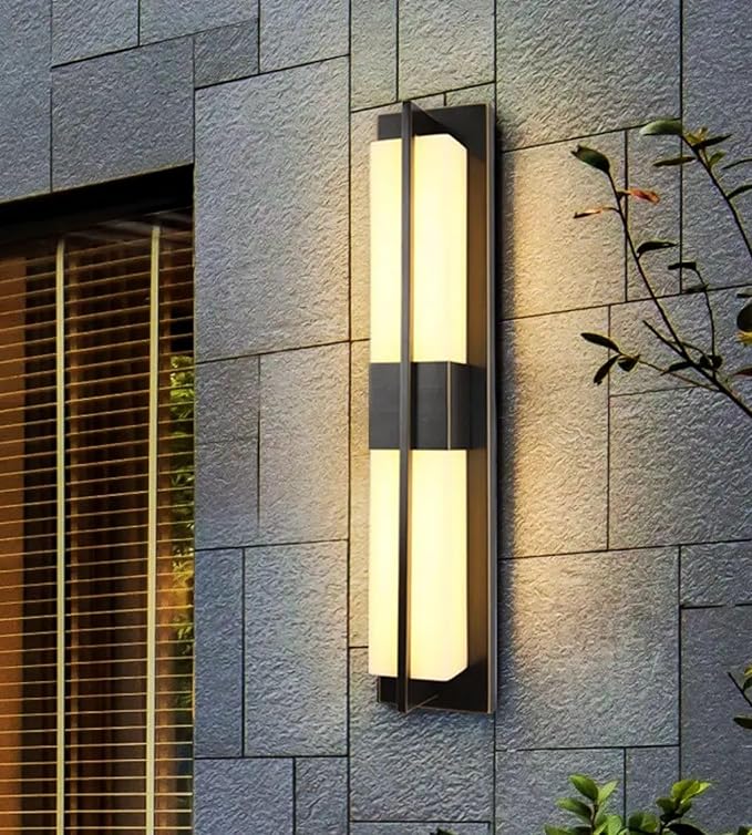 LED Outdoor Wall Lights Fixture Lamps. Modern Elegant Acrylic lampshade with Marble Texture, Aluminum Body. Exterior Black Sconce Wall Lantern IP65 Waterproof Anti Rust. (Modern LED Black 24''H, 12W)